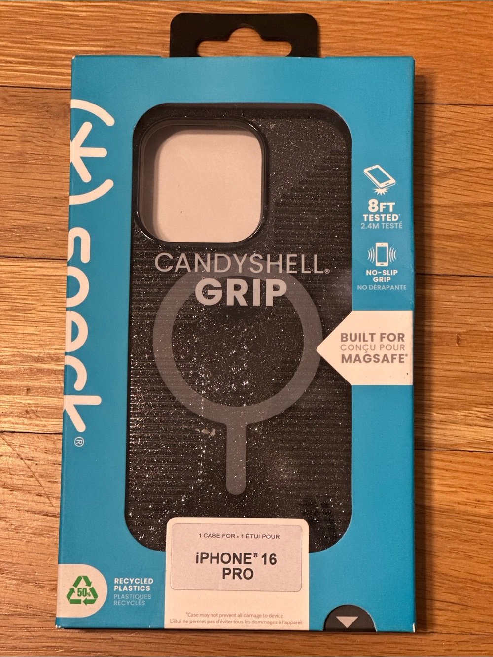 speck CandyShell Grip Case for iPhone 16 Pro - Black Glitter